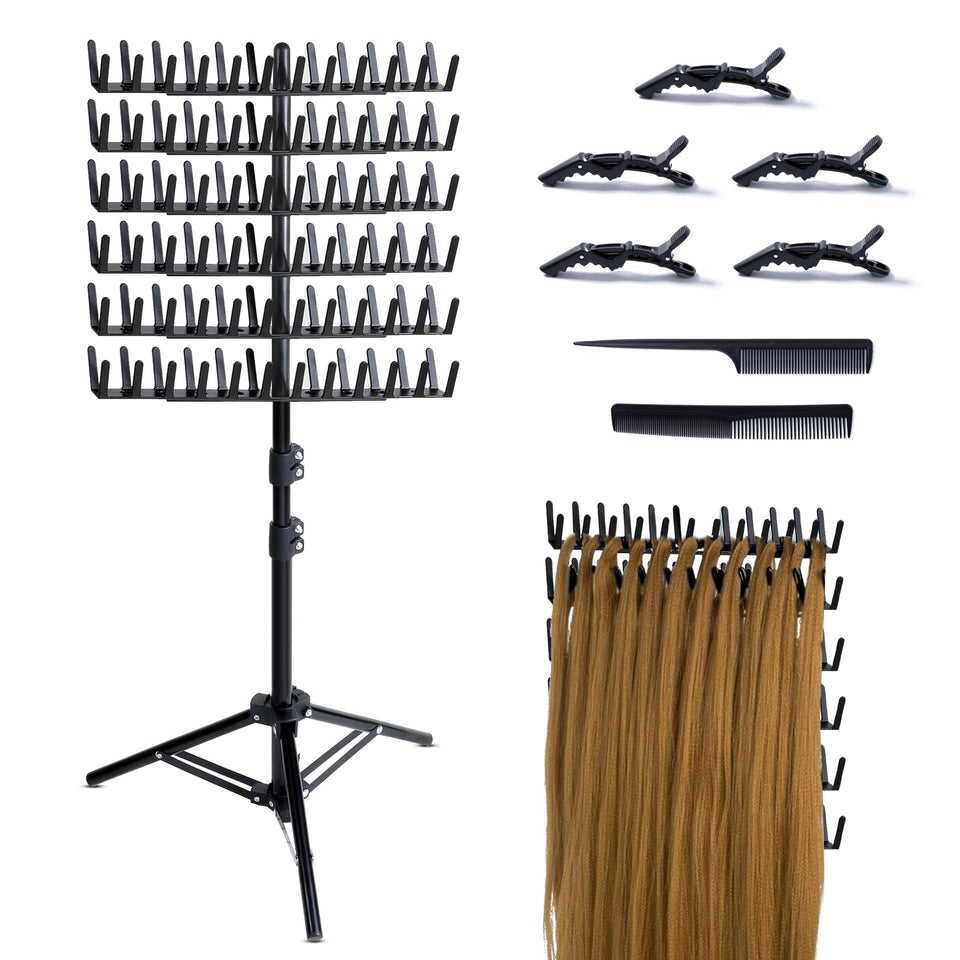 Eastdone front view of the standing braiding rack showing organized pegs and fast access