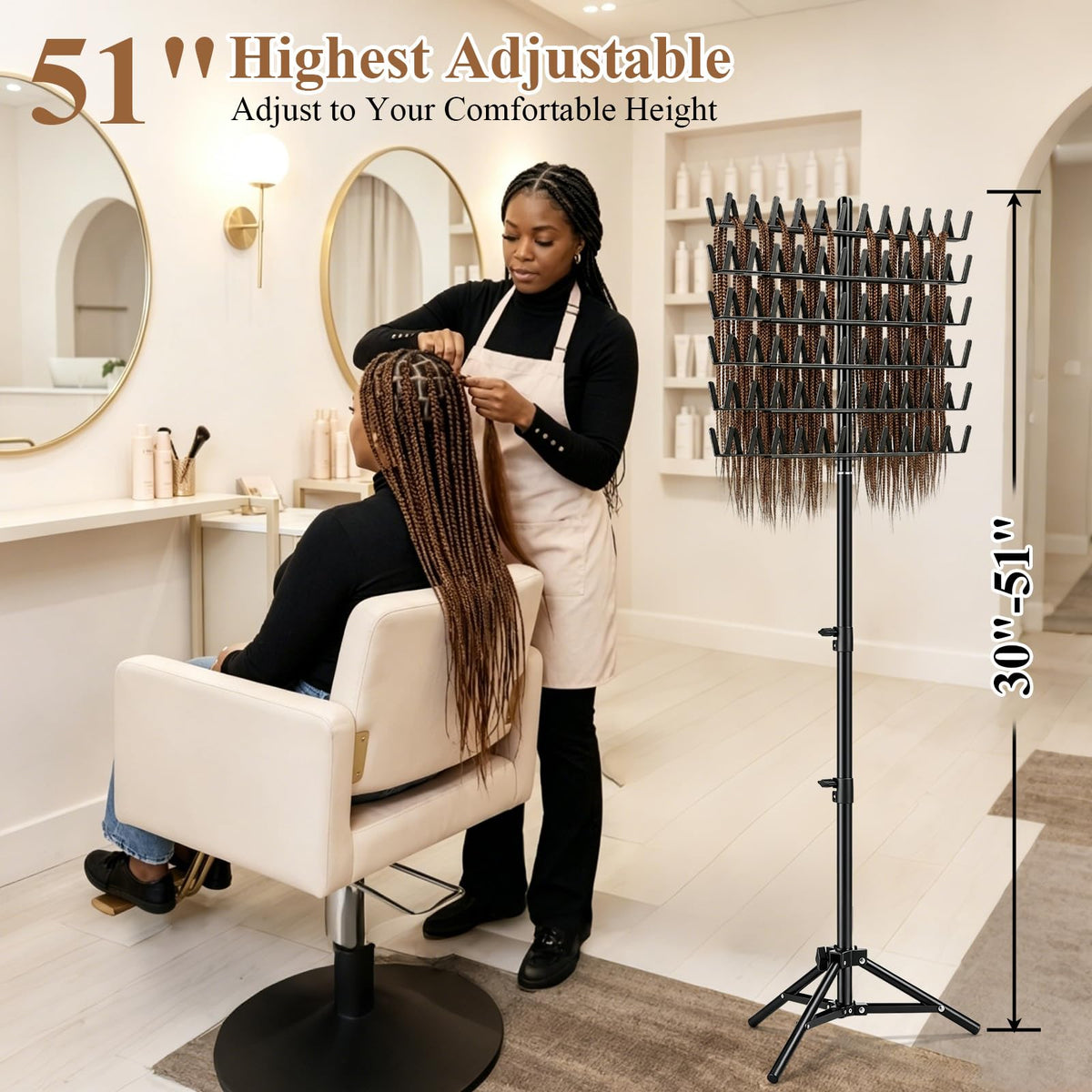 Eastdone in-use by stylist hanging extensions for efficient braiding workflow