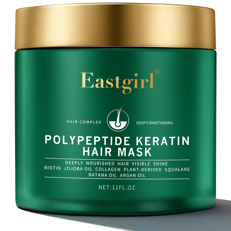Eastgirl front packaging showing collagen hair mask benefits and size