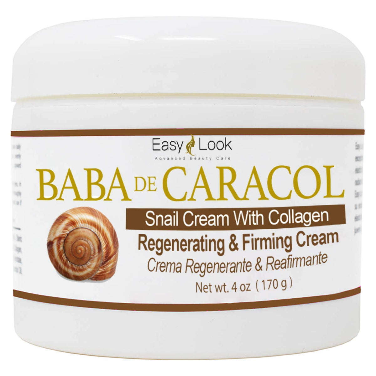 EASY LOOK front jar view showing snail cream for hydrated skin