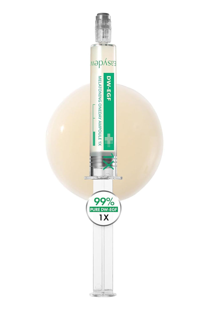 EASYDEW front packaging showing compact ampoule pump and branding benefits