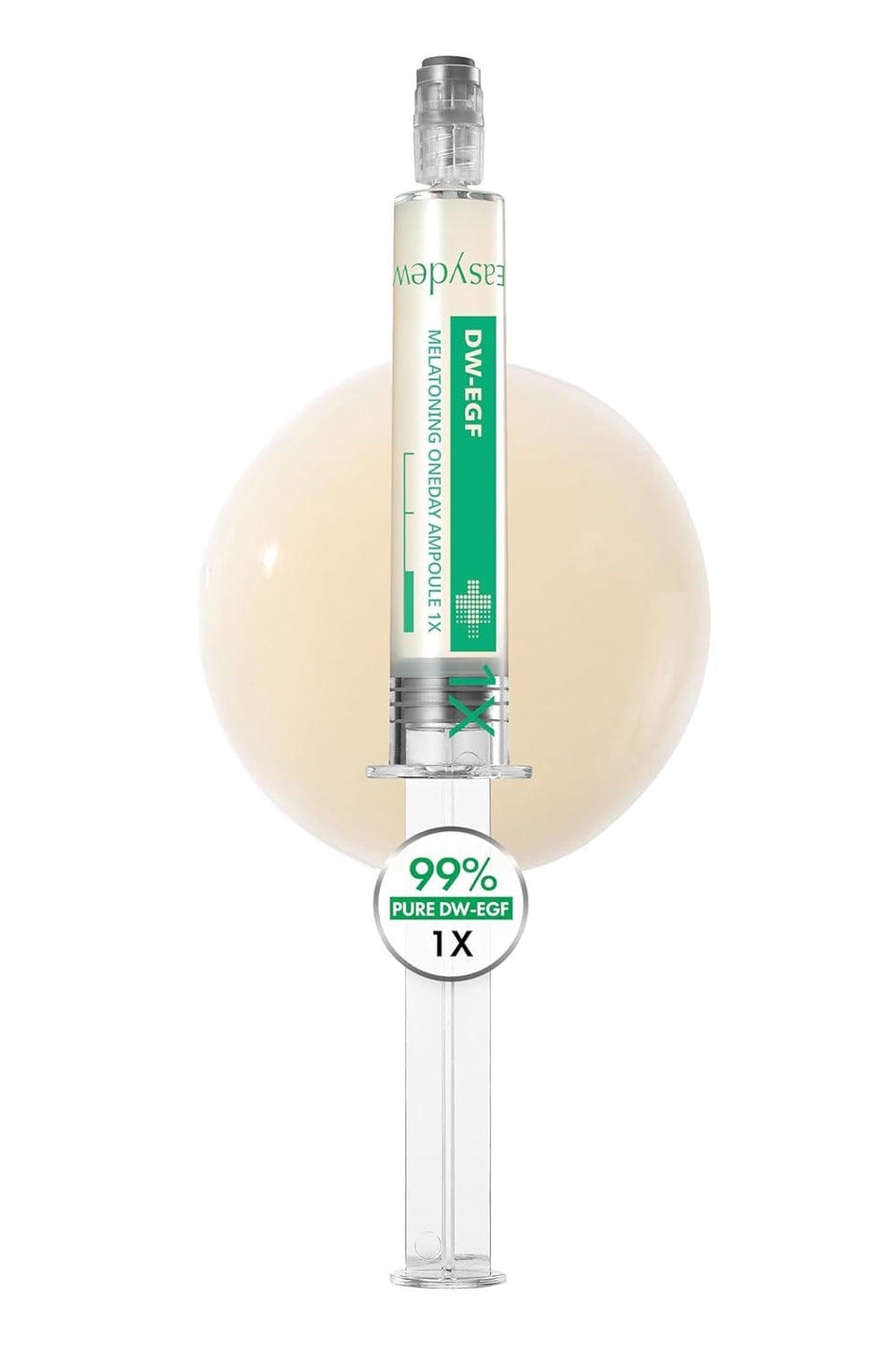 EASYDEW front packaging showing compact ampoule pump and branding benefits