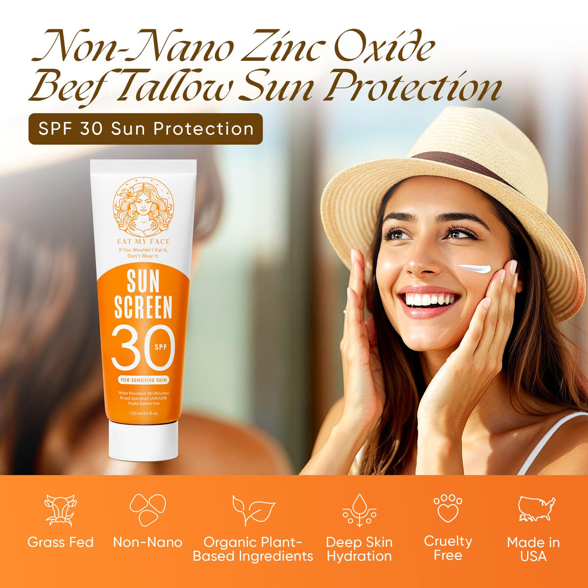 Eat My Face tube in hand to show compact travel-friendly size