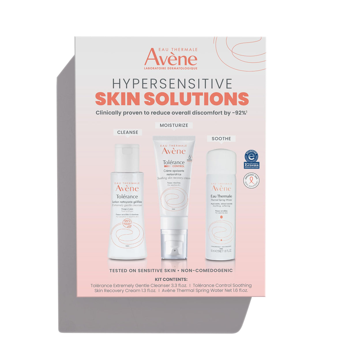 Eau Thermale Avène starter kit front packaging showing full three-step routine benefit