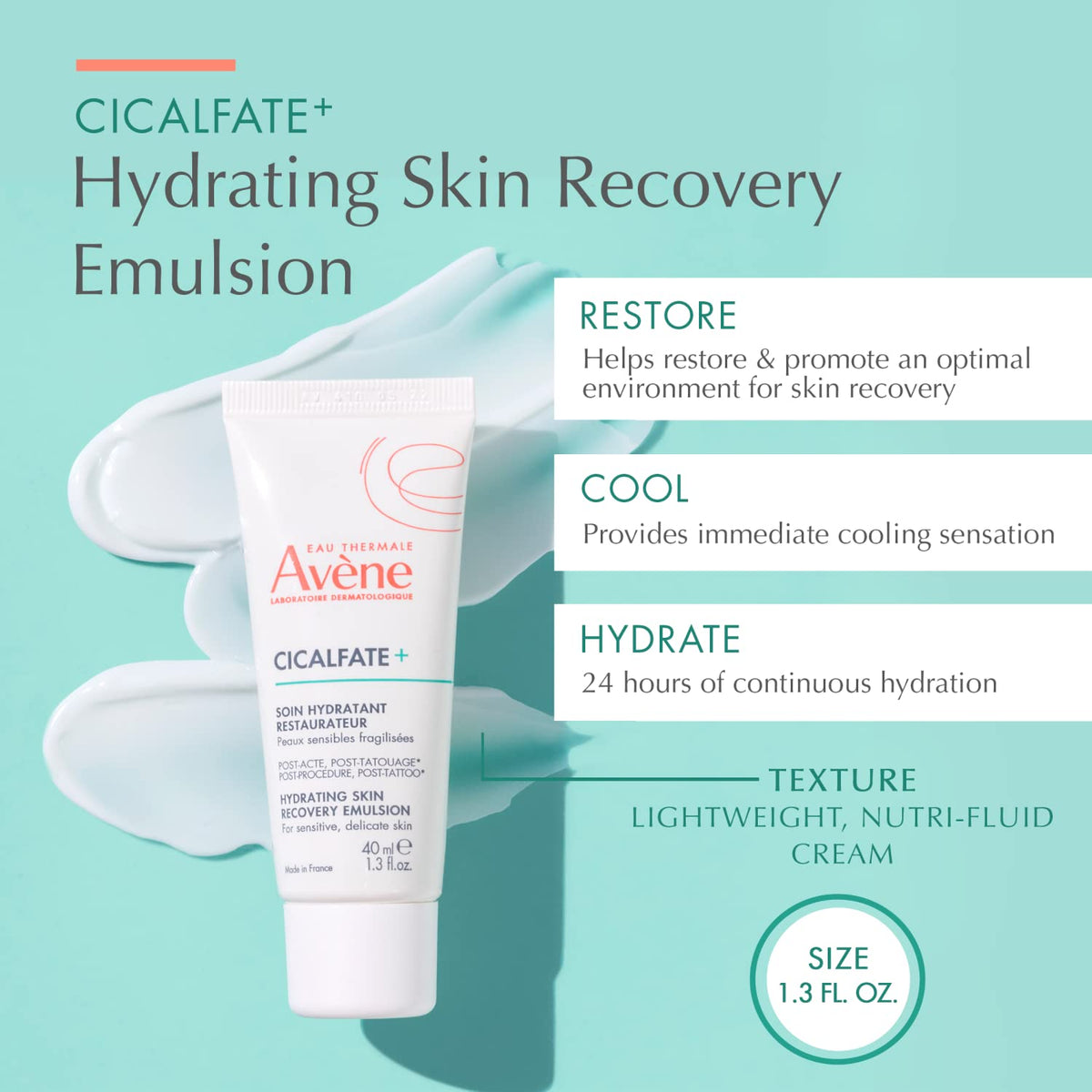 Eau Thermale Avène close-up of emulsion texture highlighting quick absorption