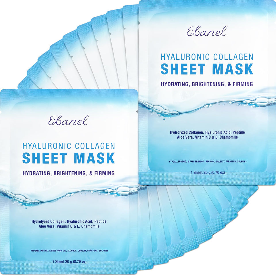 Ebanel front packaging showing 20 collagen masks and quick benefits