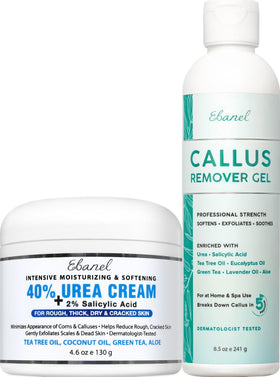 Ebanel front packaging of callus remover set showing both products and benefits