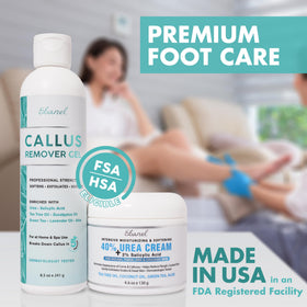 Ebanel callus gel pump and 40% urea cream tubes displayed for clarity