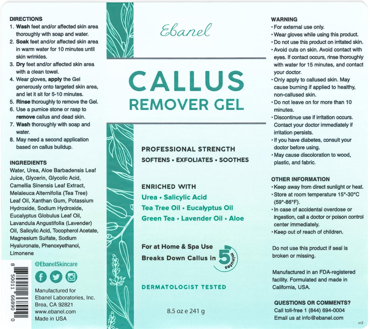 Ebanel label close-up showing key ingredients and usage directions