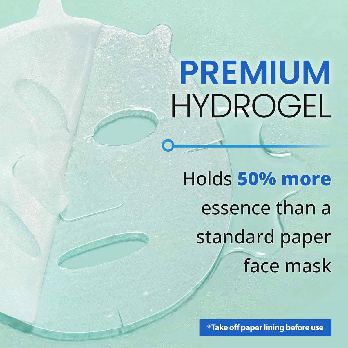 Ebanel model wearing hydrogel mask for even coverage and lifting effect