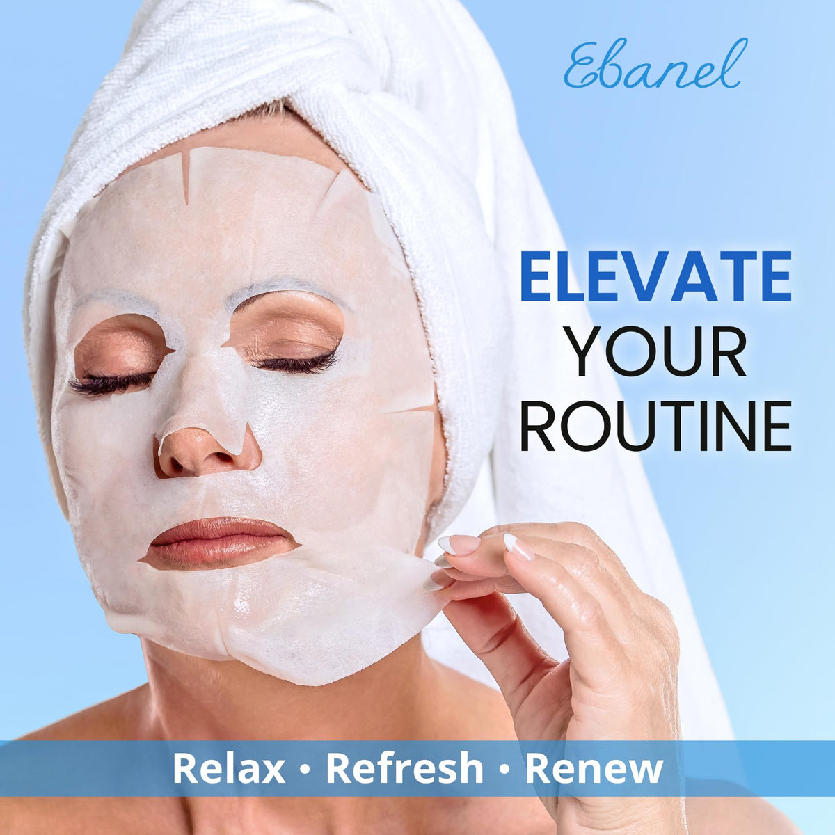 Ebanel masks arranged in spa setting for relaxing self-care