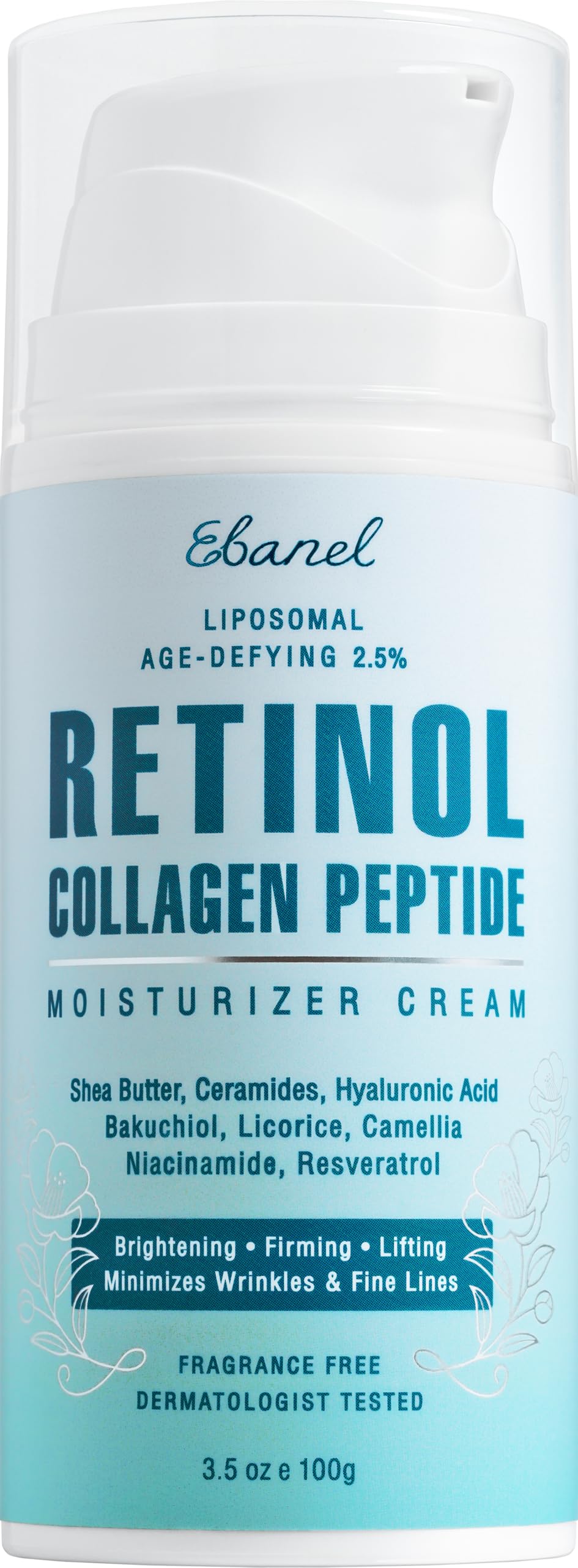 Ebanel retinol cream front jar showing clean packaging and benefit of smoothing