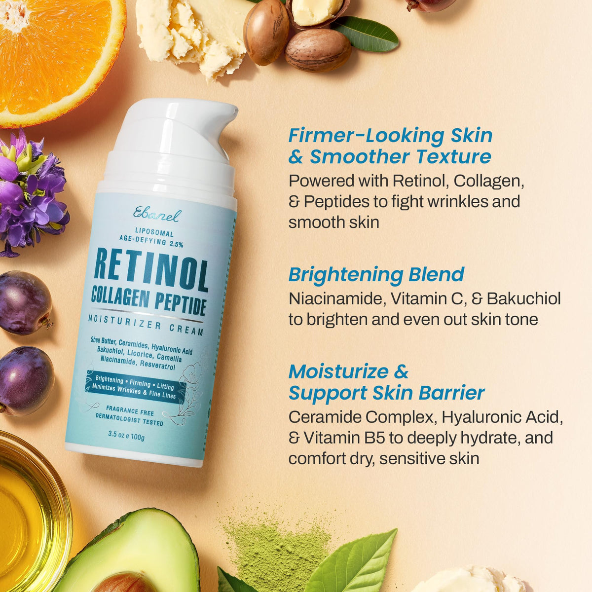 Ebanel retinol cream applied from jar to hand demonstrating easy application and hydration