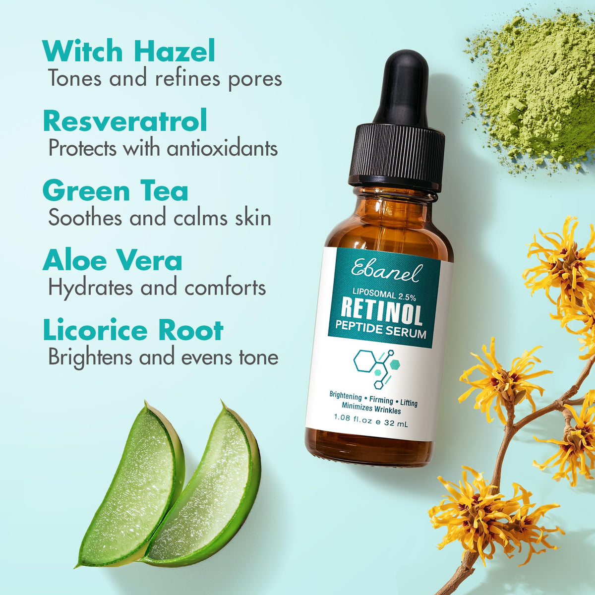 Ebanel ingredients label view showing actives like retinol and vitamin C