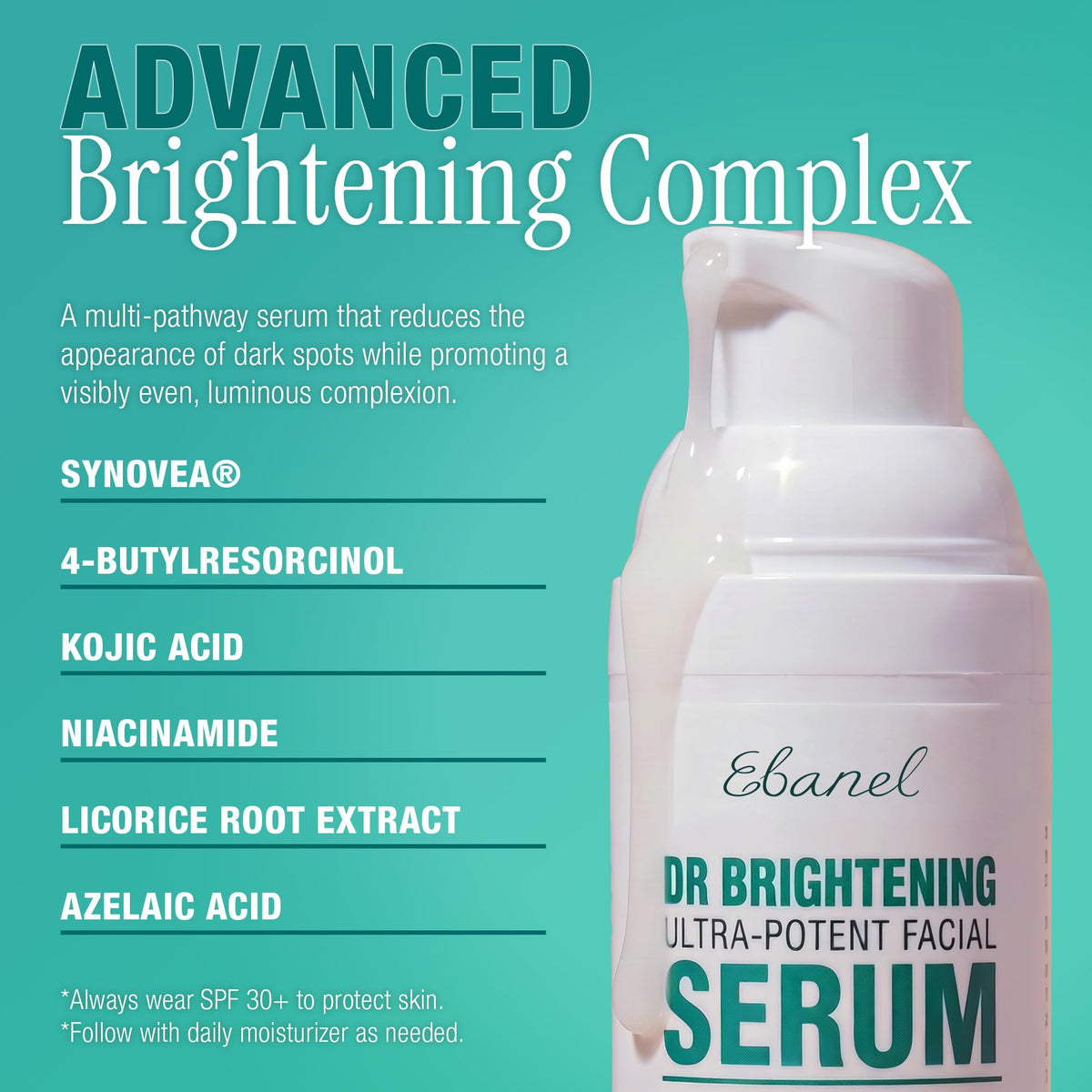 Ebanel serum being applied to cheek, demonstrating targeted spot treatment