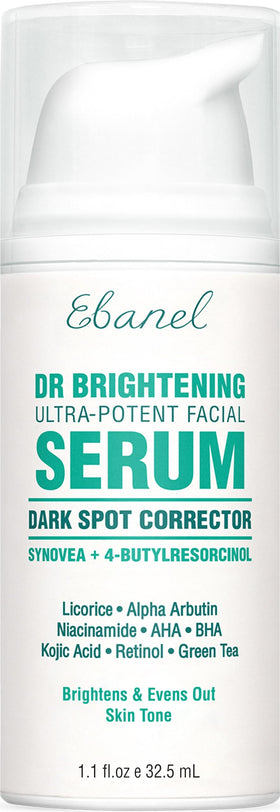 Ebanel front bottle with label visible, showing brightening serum benefits