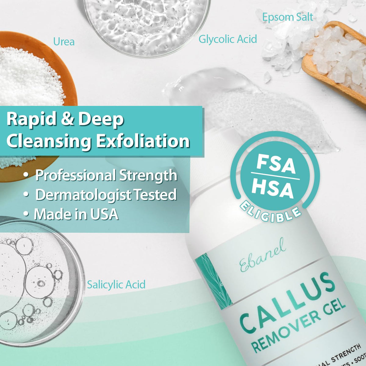 Ebanel callus remover gel texture close-up showing smooth exfoliating formula