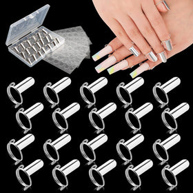 EBANKU front view of silver wudu nail rings showing full set and tabs benefit quick styling