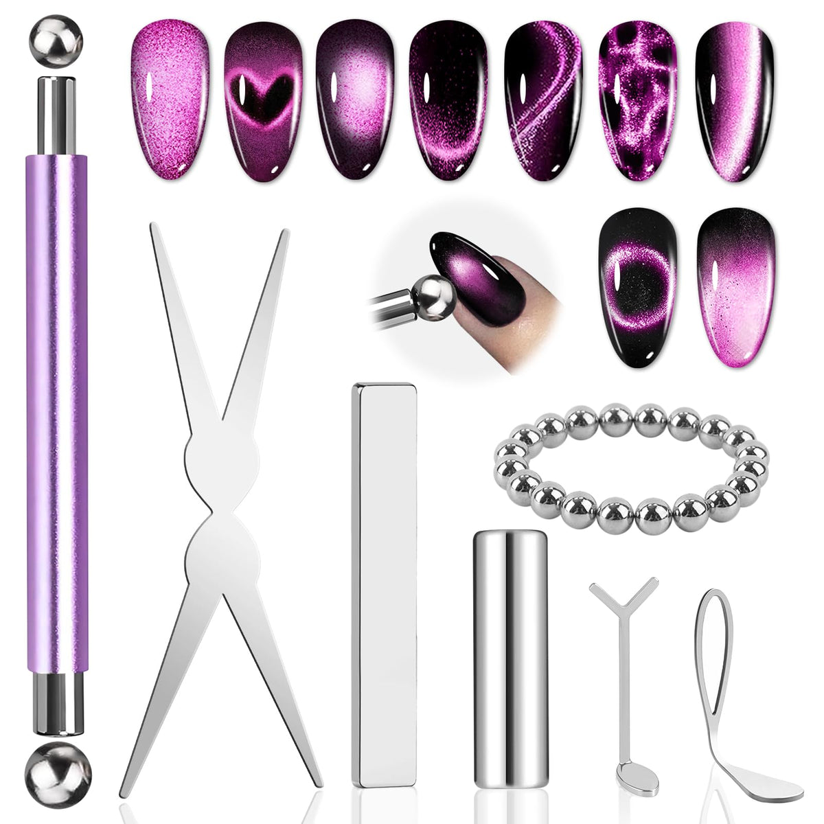 EBANKU front view of full 26-piece magnet set showing tools and layout for versatile nail art