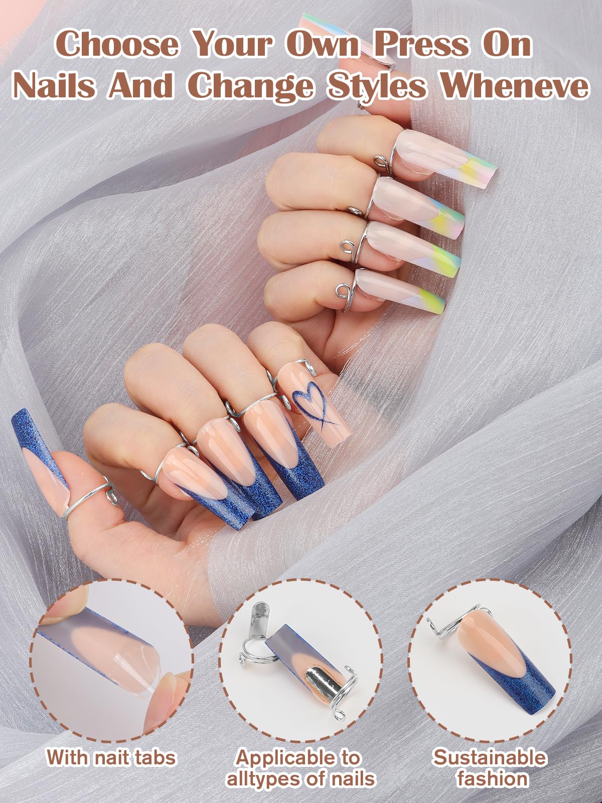 EBANKU ring worn over a press-on nail demonstrating secure fit and easy on/off benefit