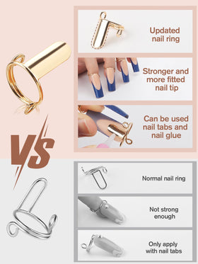 EBANKU rings displayed on press-on nails showing styling options