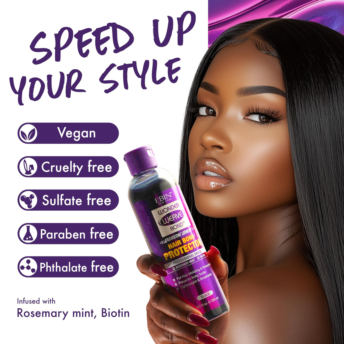EBIN NEW YORK product applied to scalp demonstrating protective shield benefit