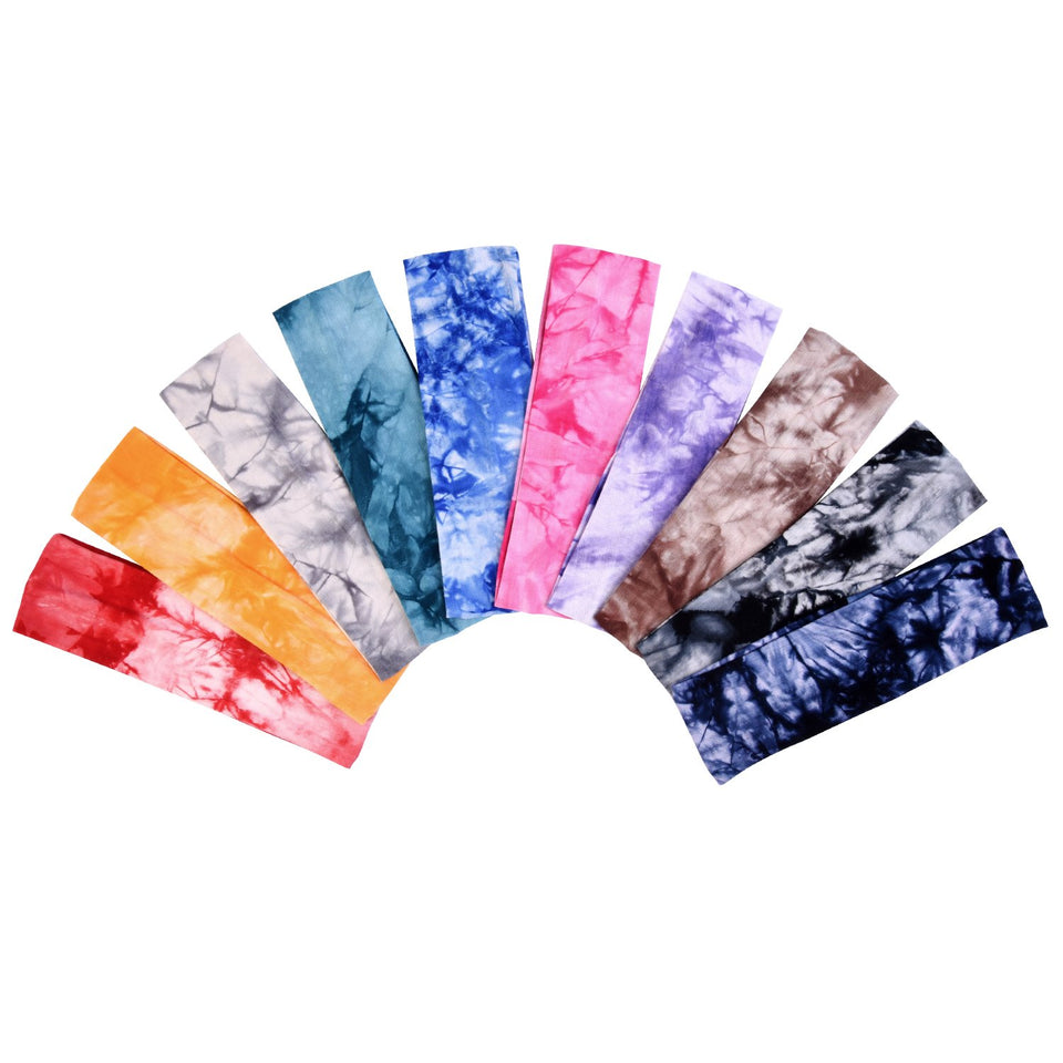 EBOOT front-packaging showing ten assorted tie dye headbands and easy selection benefit