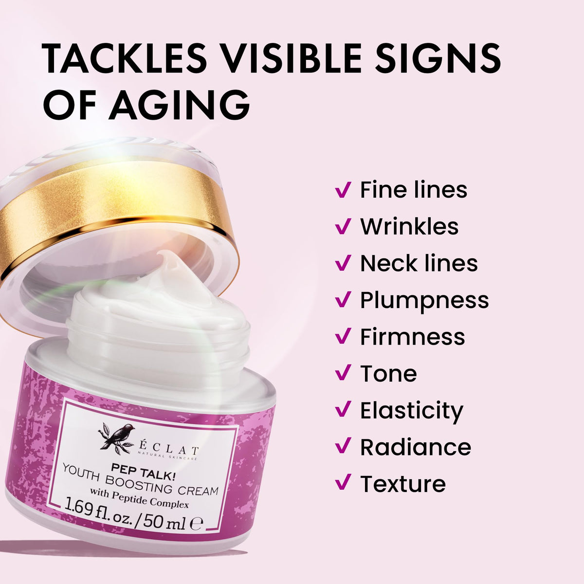 Eclat Skincare cream spread on hand, demonstrating easy-absorbent texture and instant hydration