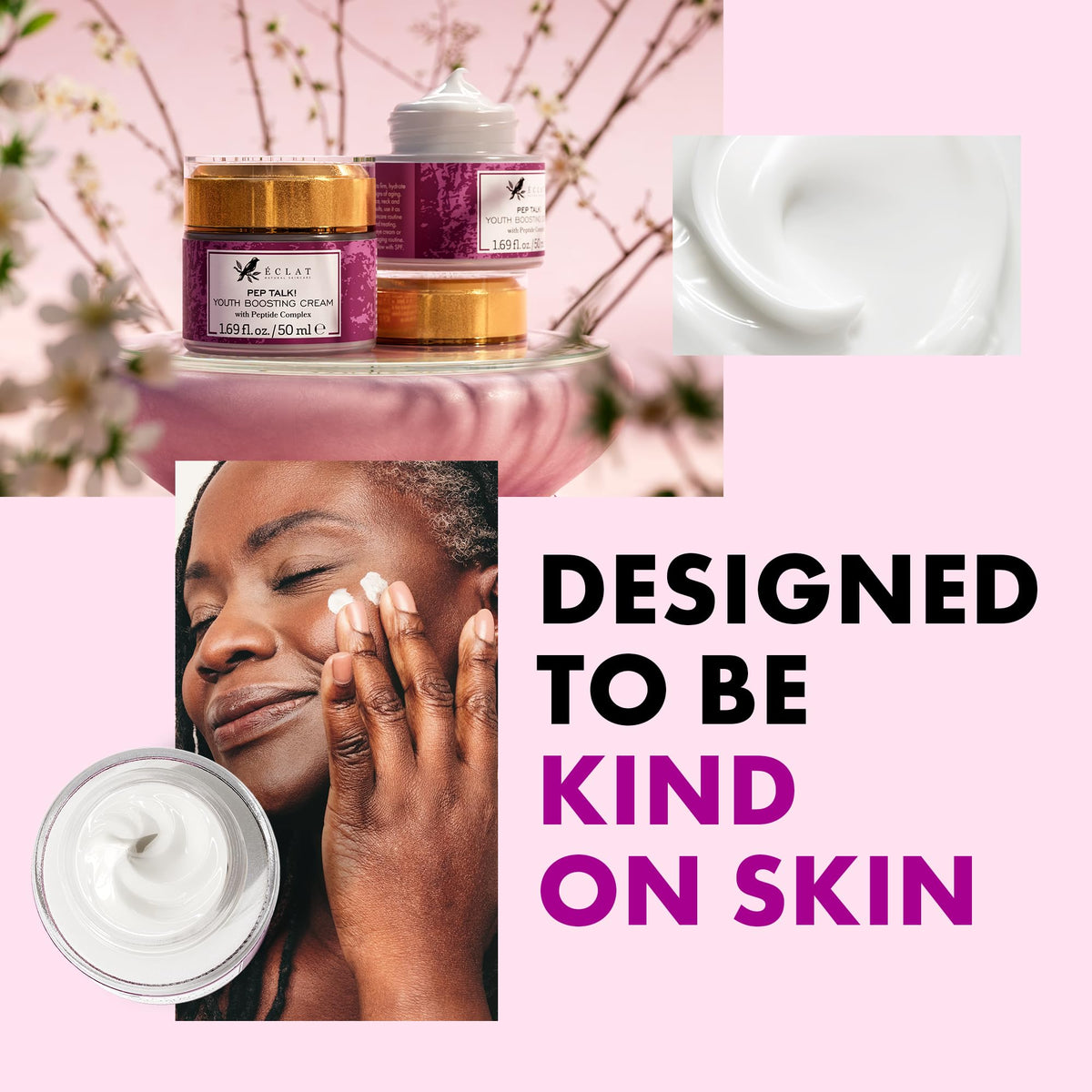 Eclat Skincare 50ml jar next to a coin for size, clarifying product scale and travel-friendly benefit