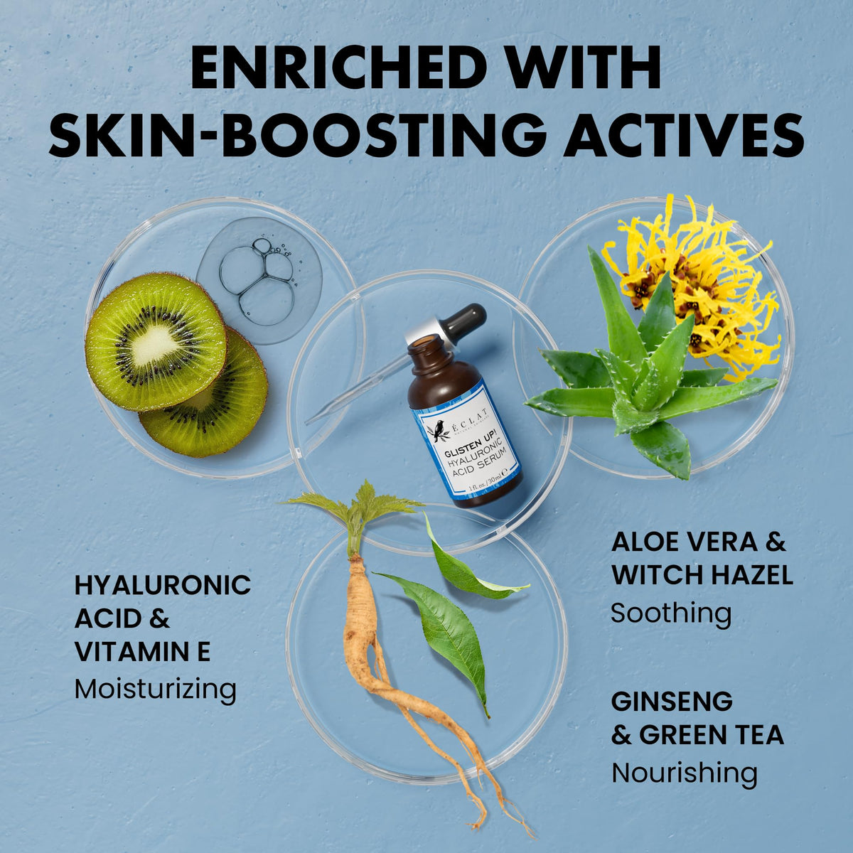 Eclat Skincare green tea and ginseng close-up highlighting antioxidant boost