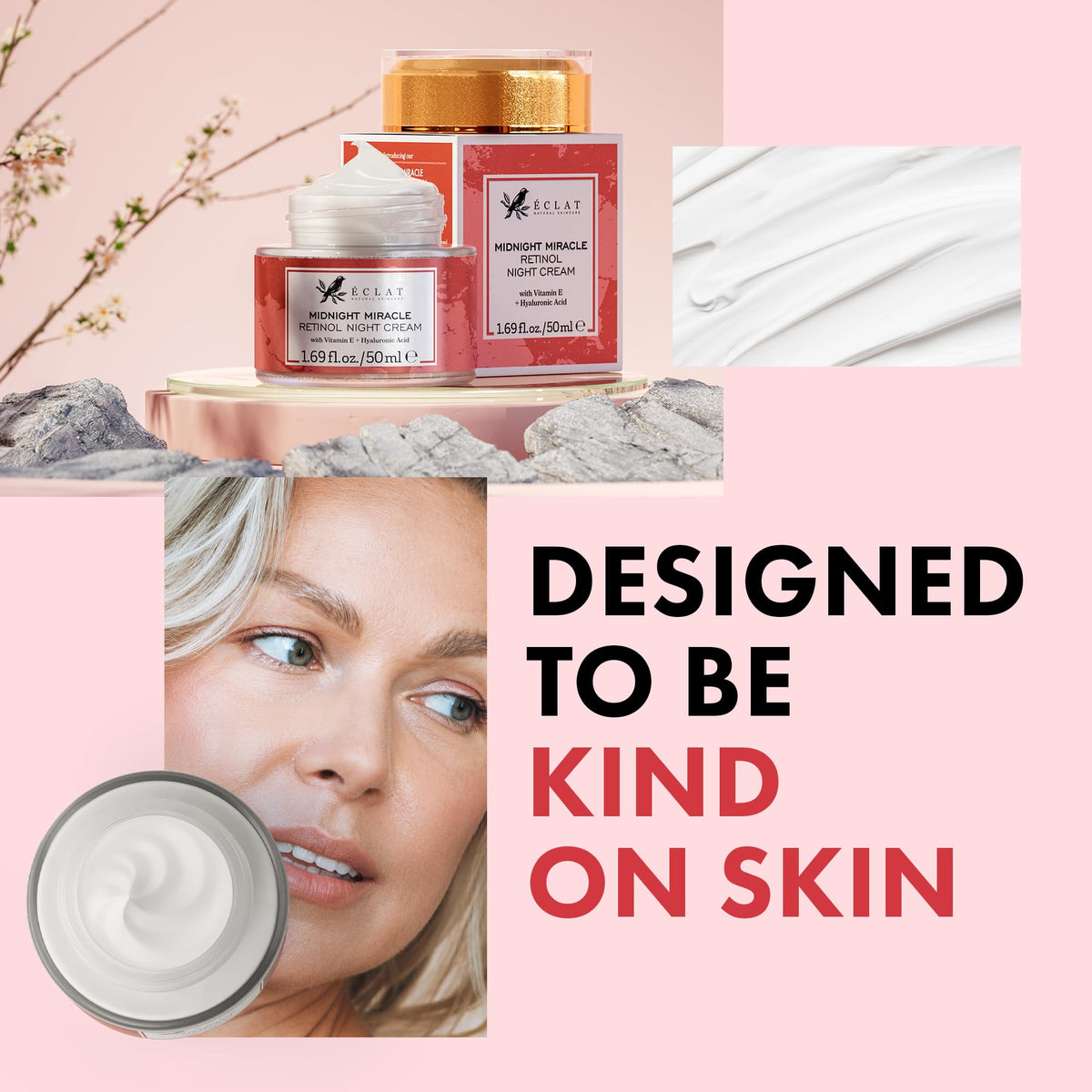 Eclat Skincare 50 ml jar next to coin for clear size and travel-friendly benefit