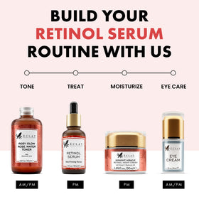 Eclat Skincare serum on a bathroom shelf with towel, demonstrating daily routine integration