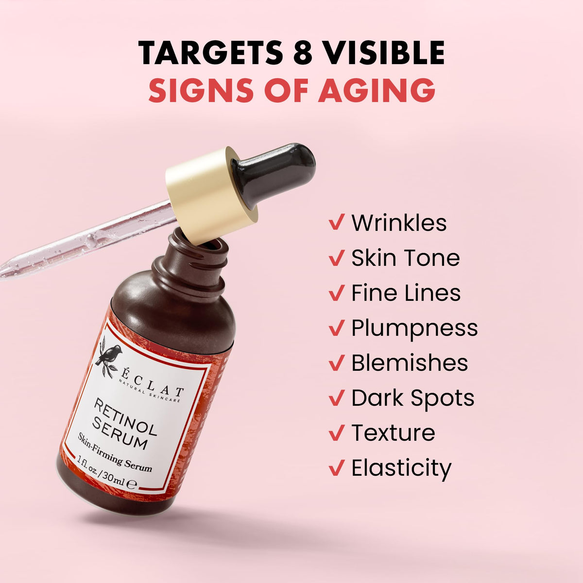Eclat Skincare retinol serum texture on hand highlighting lightweight, hydrating finish
