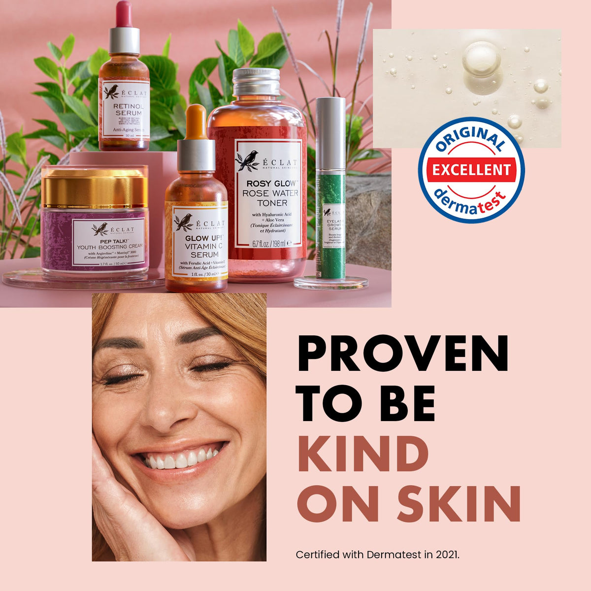 Eclat Skincare toner placed on bathroom shelf in lifestyle setting for daily routine inspiration