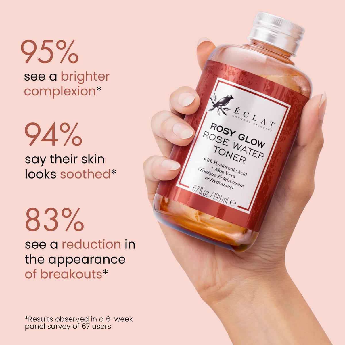 Eclat Skincare bottle held in hand to show product size and travel-friendly benefit