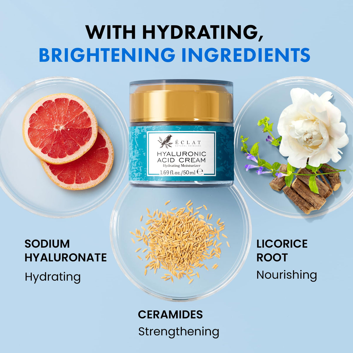 Eclat Skincare cream texture close-up highlighting lightweight, moisturizing feel
