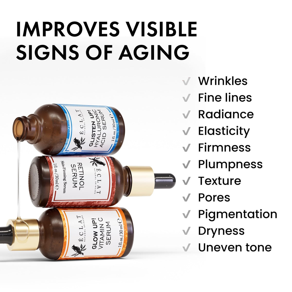 Eclat Skincare hyaluronic acid serum splash demonstrating deep hydration and plumping