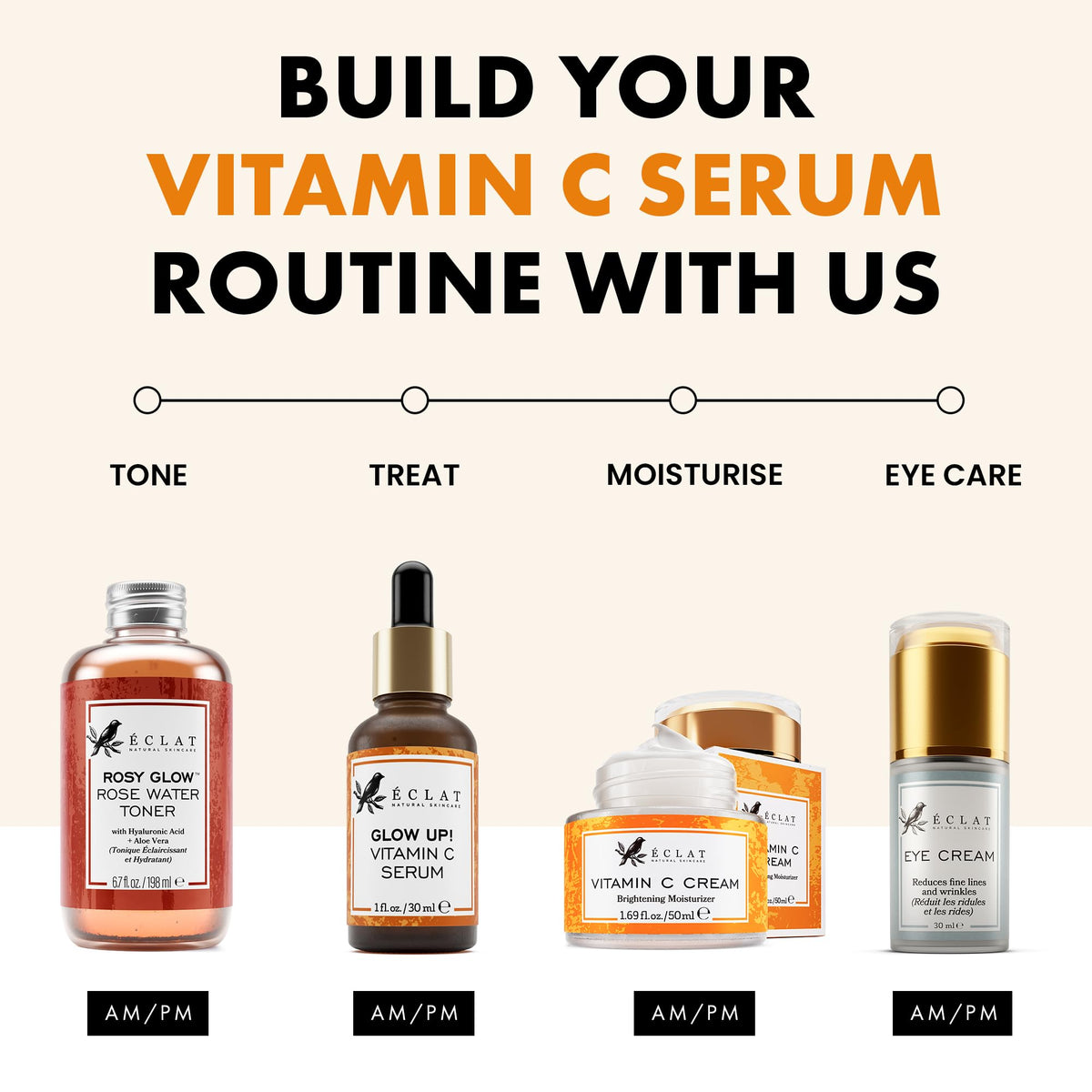 Eclat Skincare serum on bathroom shelf suggesting easy daily use