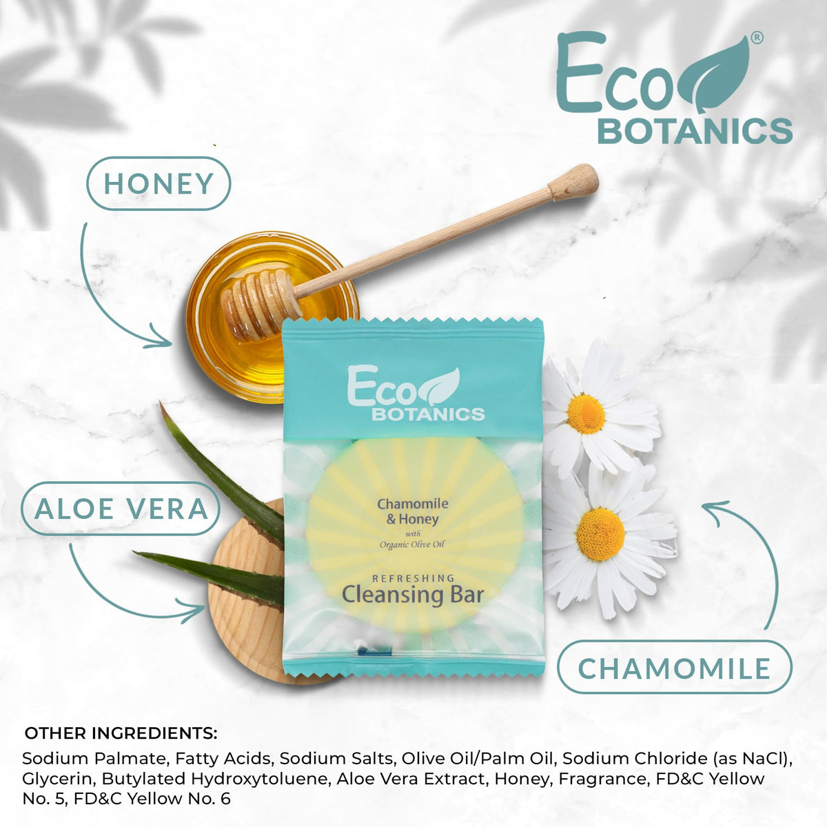 Eco Botanics soap texture detail with smooth surface, subtle white tea scent benefit
