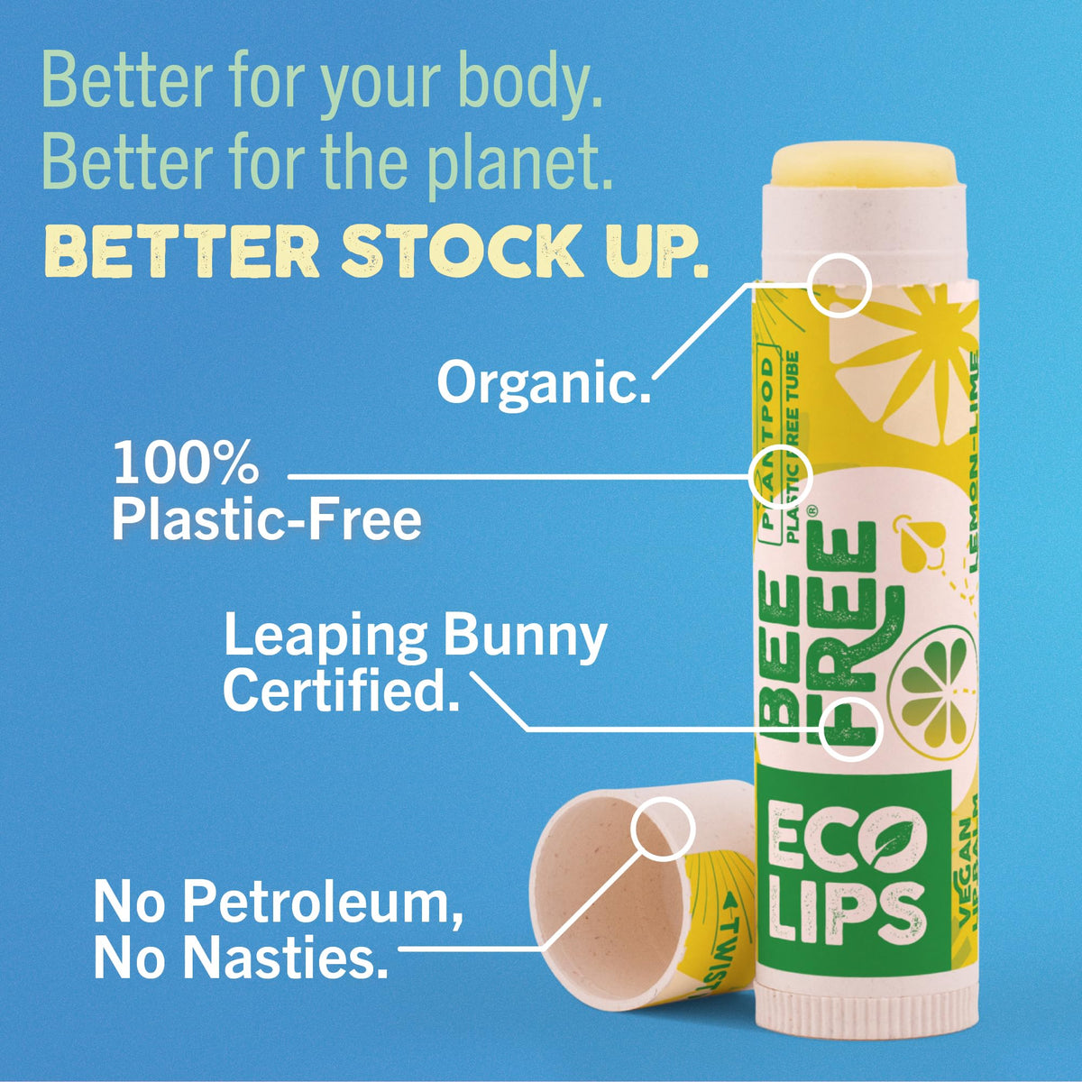 Eco Lips applying balm on lips demonstrating soothing, refreshing effect