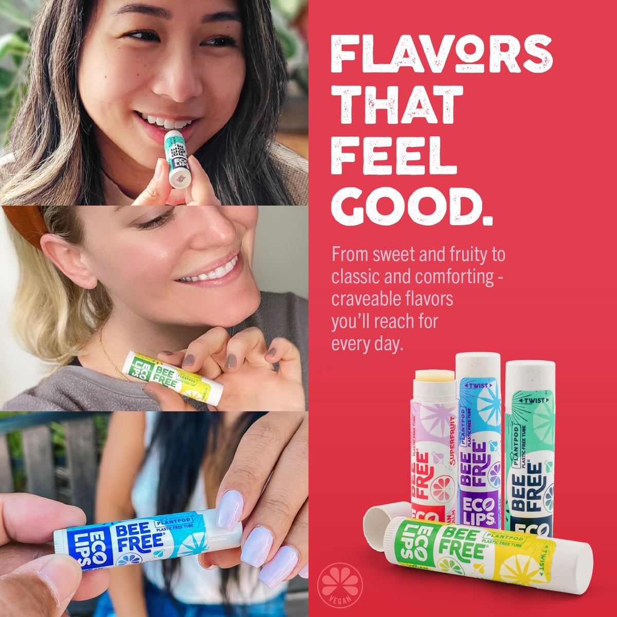 Eco Lips stick in hand applying balm for instant lip comfort