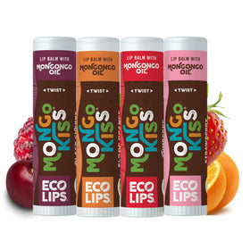 Eco Lips four-pack front view showing all flavors and larger tubes for lasting hydration