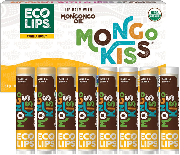Eco Lips front packaging showing eight Honey Vanilla tubes and eco box for gifting