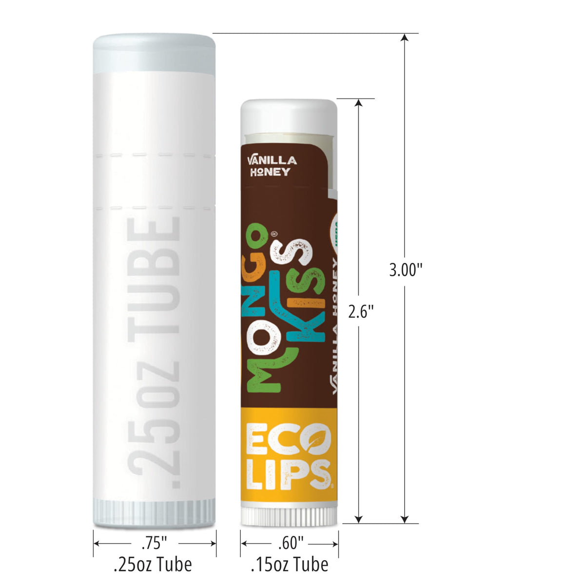 Eco Lips Mongo Kiss single tube close-up showing label and peppermint benefit