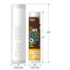 Eco Lips Mongo Kiss single tube close-up showing label and peppermint benefit