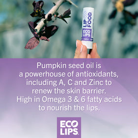 Eco Lips Lip Food Protect open tube texture close-up demonstrating smooth glide and moisturizing finish