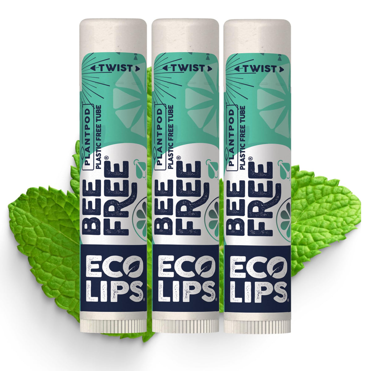 Eco Lips front packaging showing three sweet mint tubes and eco benefits