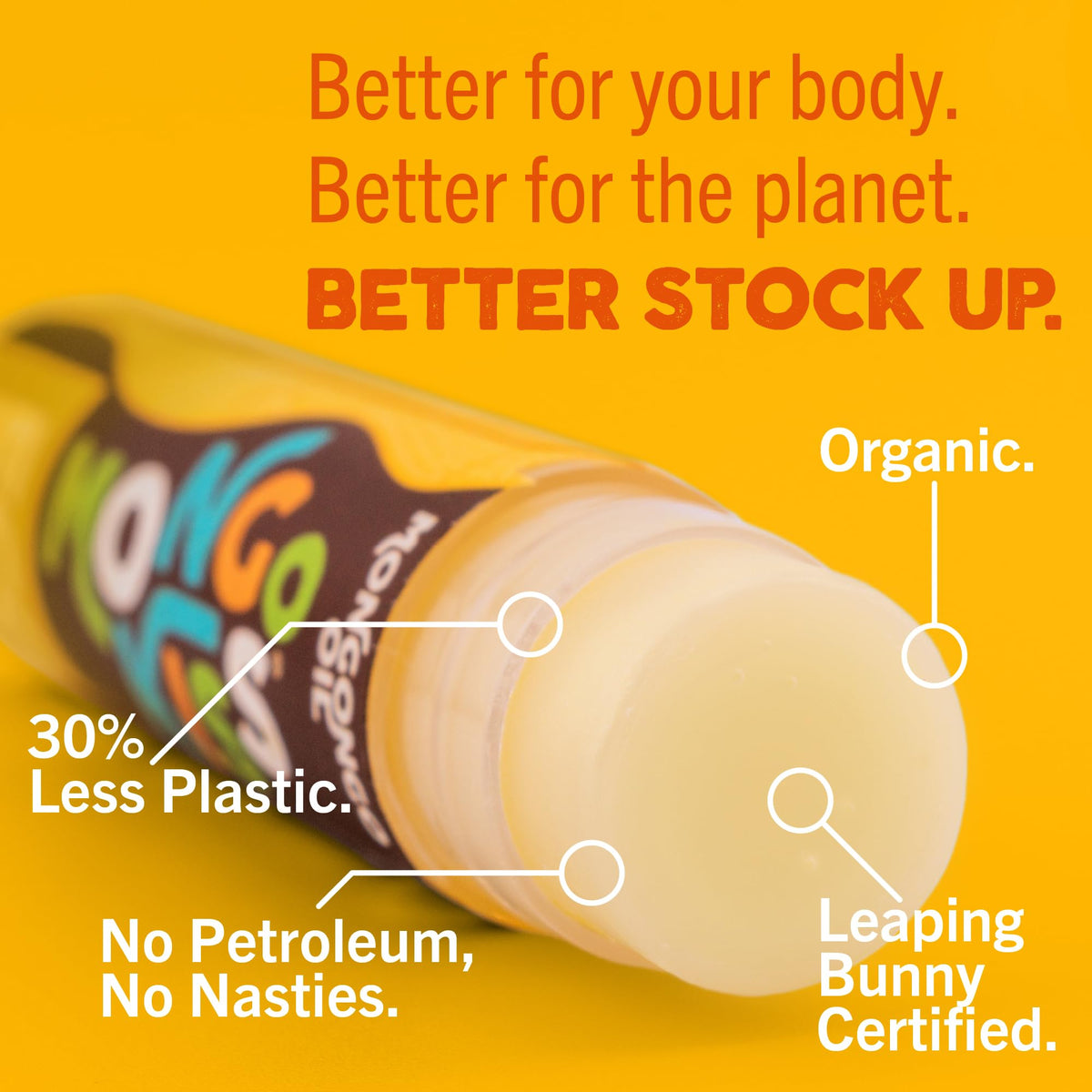Eco Lips tube close-up label highlighting organic ingredients and USDA seal