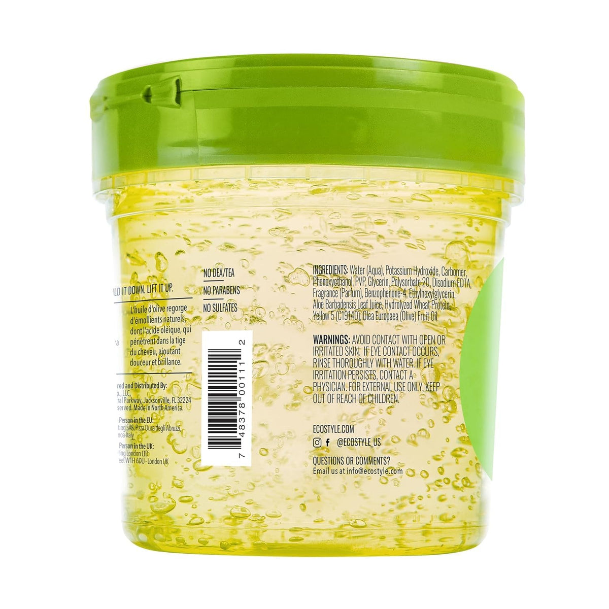 Eco Style open jar showing gel texture and shine for visible moisturizing benefit