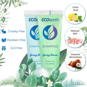 EcoEarth bottle close-up label highlighting cruelty-free ingredients and easy-to-read instructions